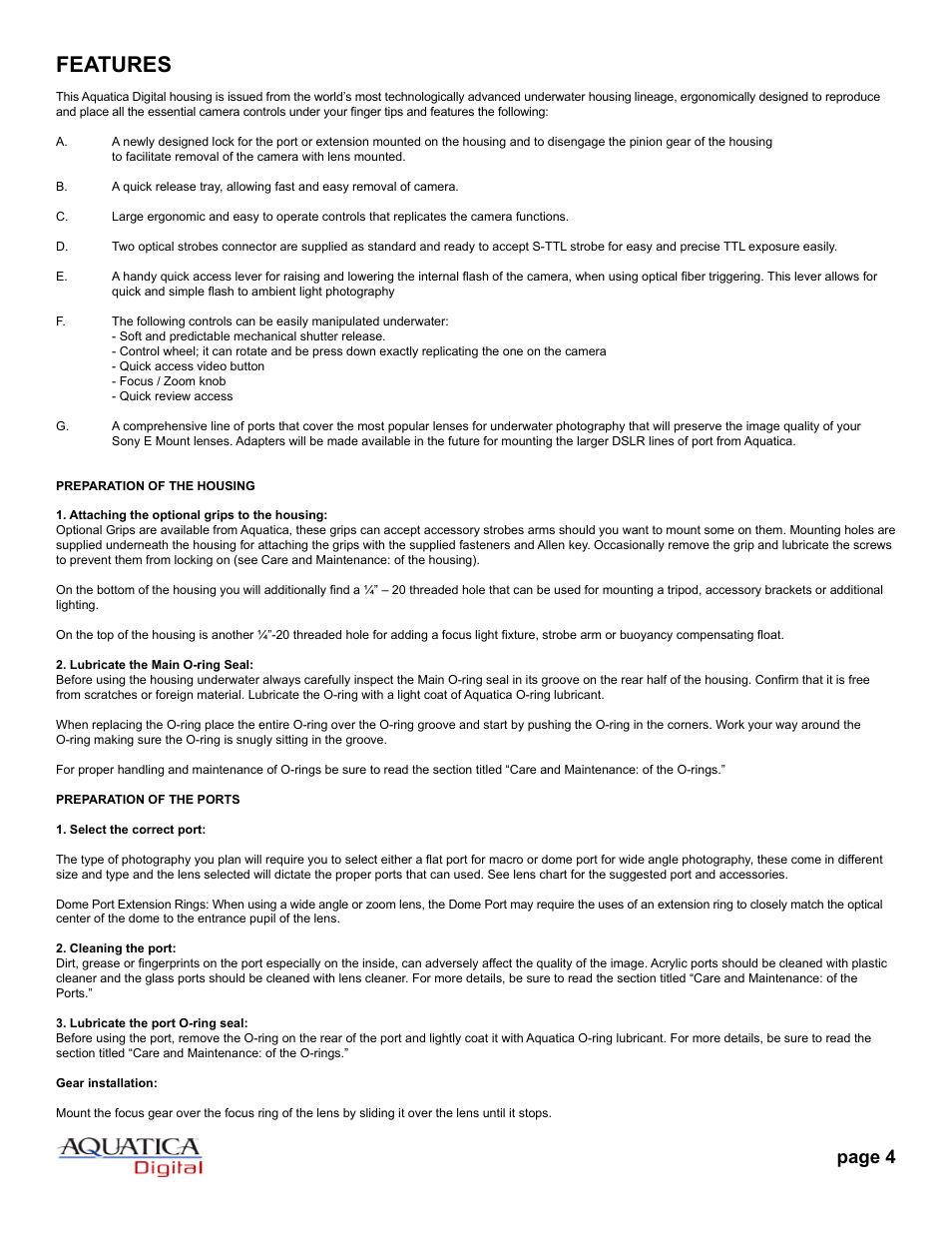 Features, Page 4 | Aquatica AN-5 30001 User Manual | Page 5 / 10