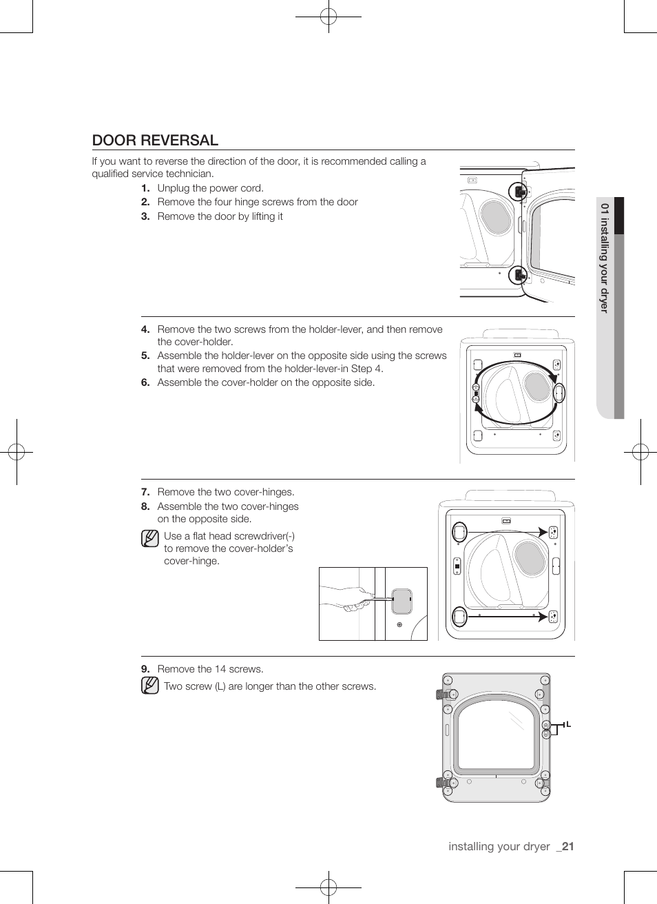 Door reversal | Samsung DV456ETHDSU-AA User Manual | Page 21 / 120