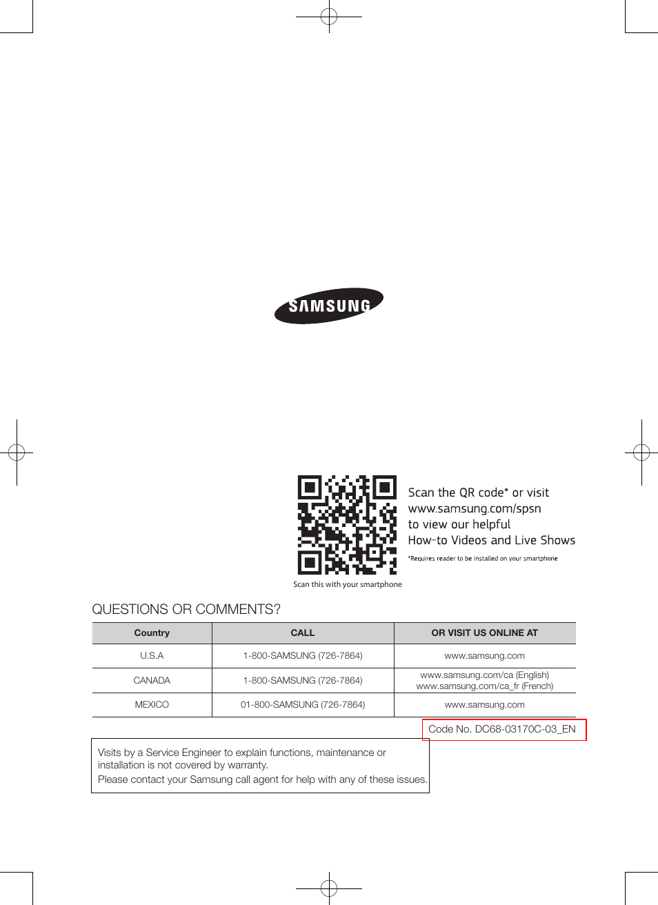 Questions or comments | Samsung DV456ETHDSU-AA User Manual | Page 40 / 120