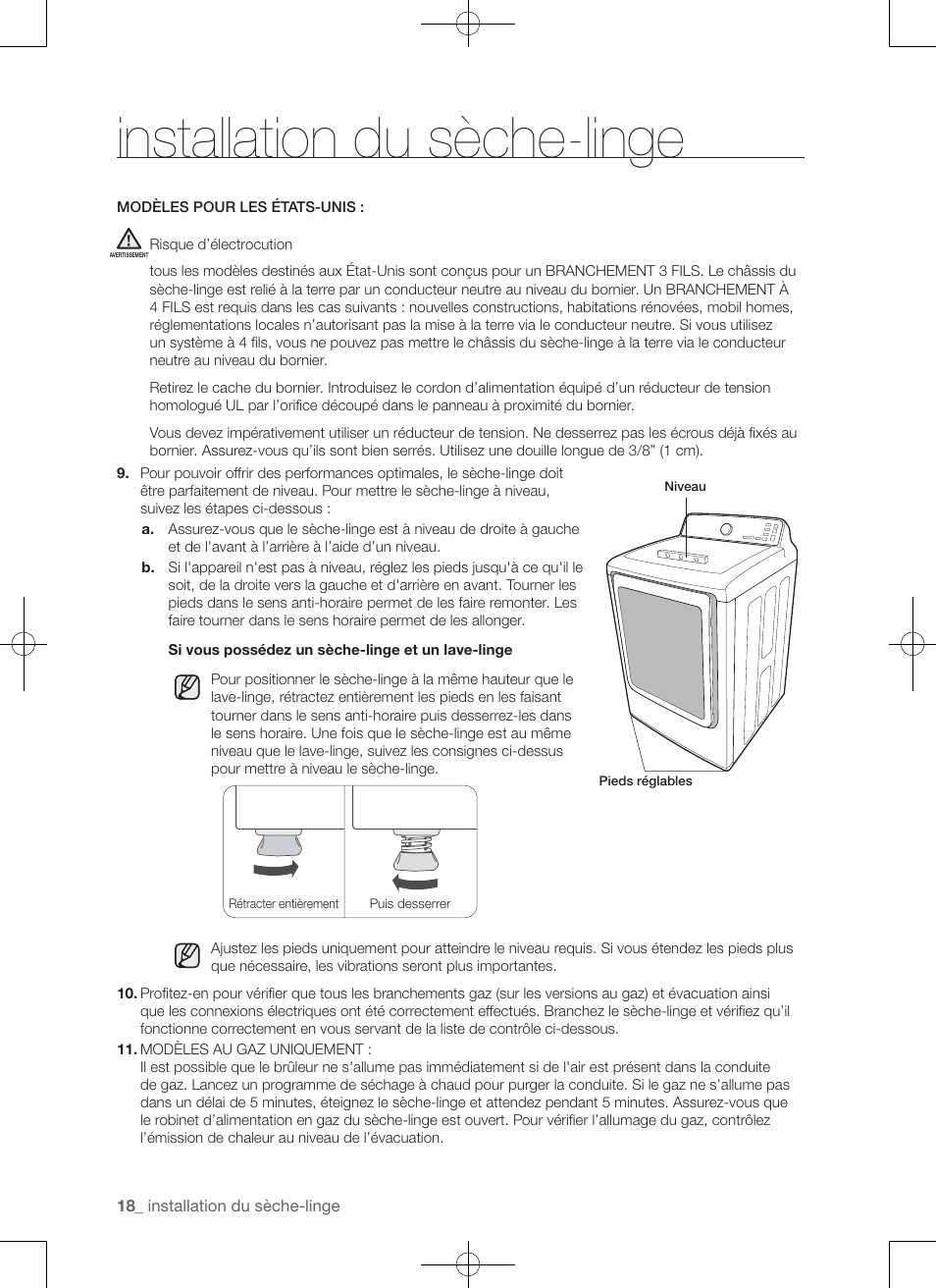 Installation du sèche-linge | Samsung DV456ETHDSU-AA User Manual | Page 58 / 120