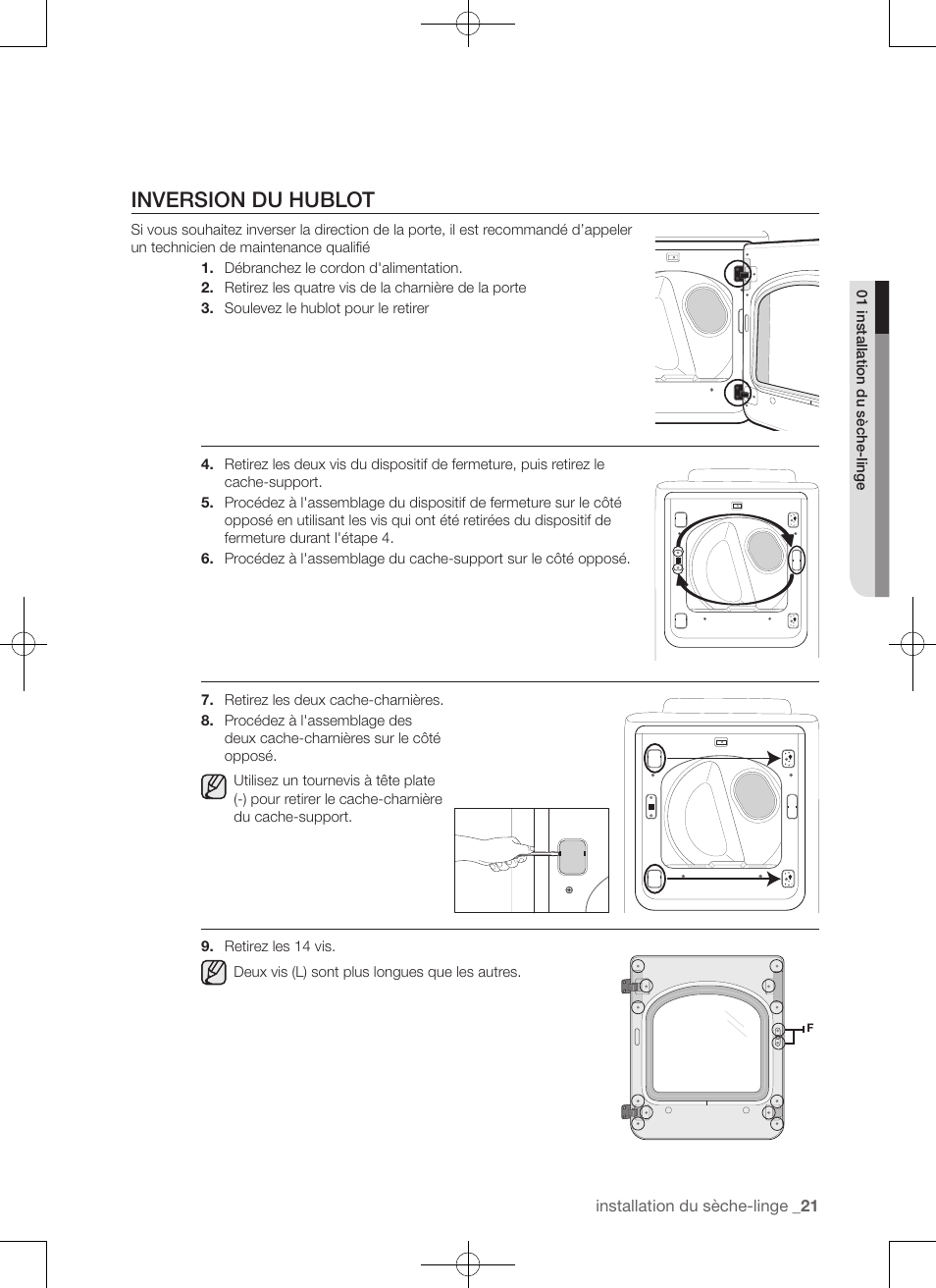 Inversion du hublot | Samsung DV456ETHDSU-AA User Manual | Page 61 / 120