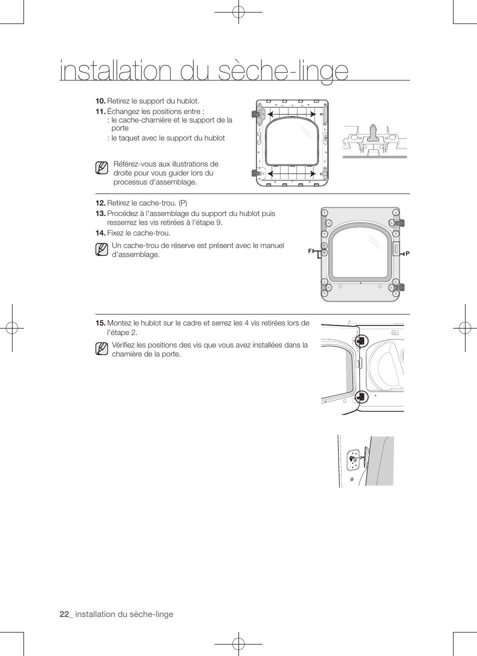 Installation du sèche-linge | Samsung DV456ETHDSU-AA User Manual | Page 62 / 120