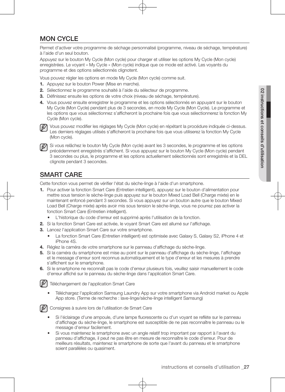 Mon cycle, Smart care | Samsung DV456ETHDSU-AA User Manual | Page 67 / 120