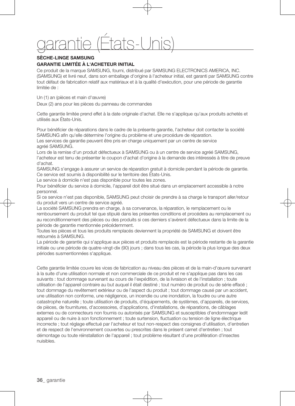 Garantie (états-unis) | Samsung DV456ETHDSU-AA User Manual | Page 76 / 120