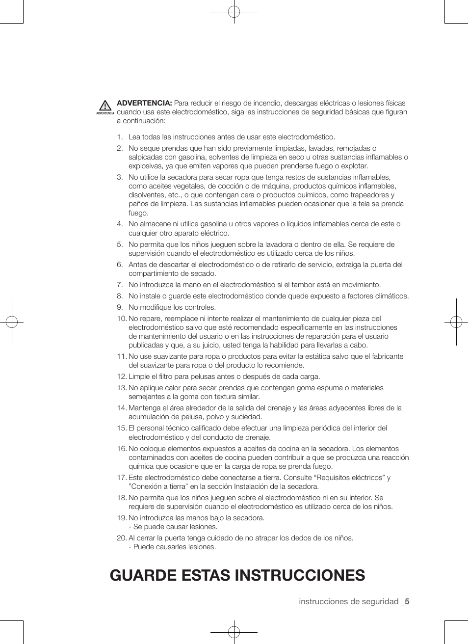 Guarde estas instrucciones | Samsung DV456ETHDSU-AA User Manual | Page 85 / 120