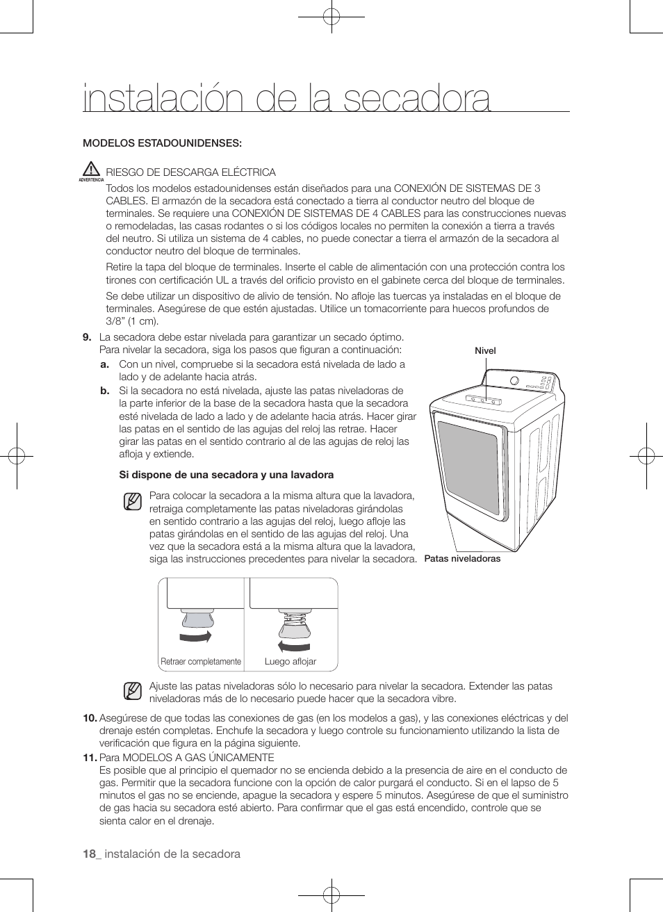 Instalación de la secadora | Samsung DV456ETHDSU-AA User Manual | Page 98 / 120