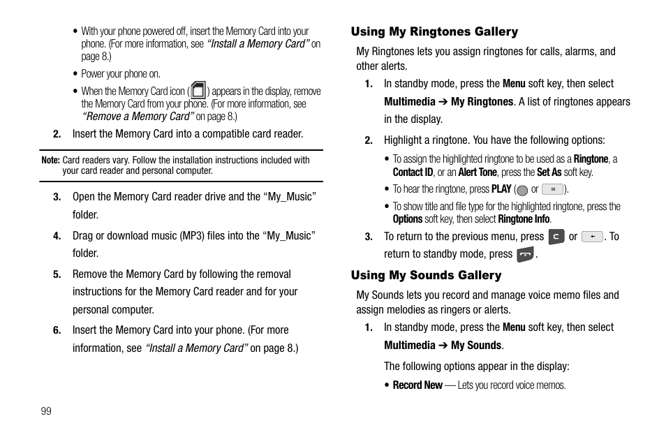 Using my ringtones gallery, Using my sounds gallery, Using my ringtones gallery using my sounds gallery | Samsung SCH-R560ZPACRI User Manual | Page 102 / 167