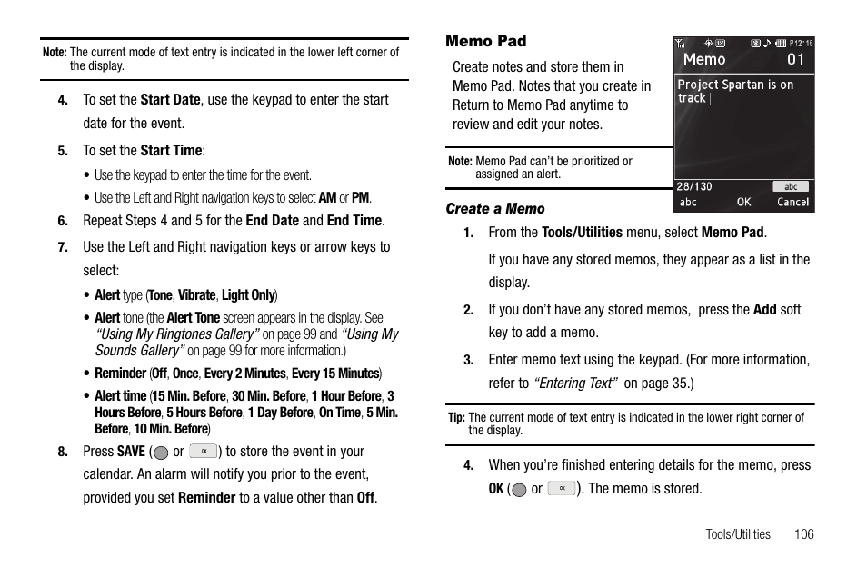 Memo pad, Create a memo | Samsung SCH-R560ZPACRI User Manual | Page 109 / 167