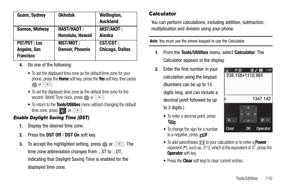 Enable daylight saving time (dst), Calculator | Samsung SCH-R560ZPACRI User Manual | Page 113 / 167