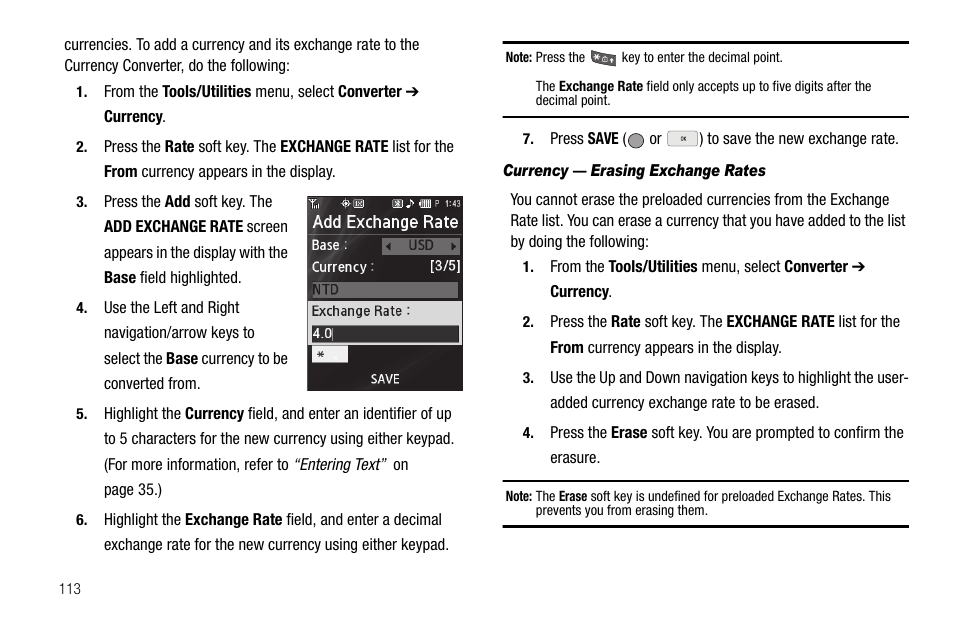 Currency — erasing exchange rates | Samsung SCH-R560ZPACRI User Manual | Page 116 / 167