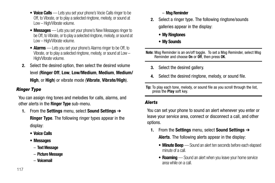 Ringer type, Alerts | Samsung SCH-R560ZPACRI User Manual | Page 120 / 167