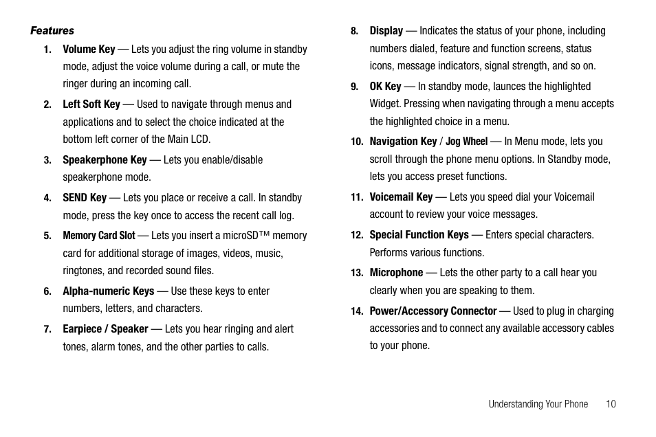 Features | Samsung SCH-R560ZPACRI User Manual | Page 13 / 167