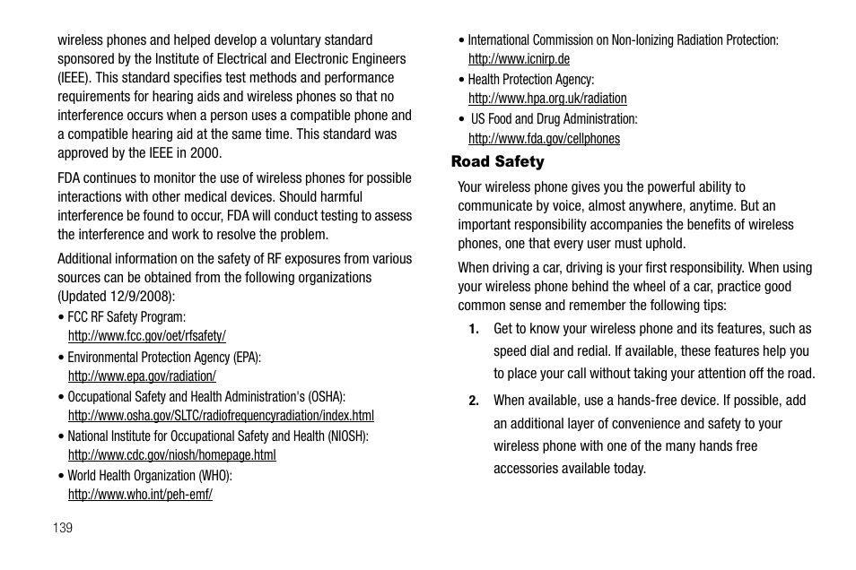 Road safety | Samsung SCH-R560ZPACRI User Manual | Page 142 / 167