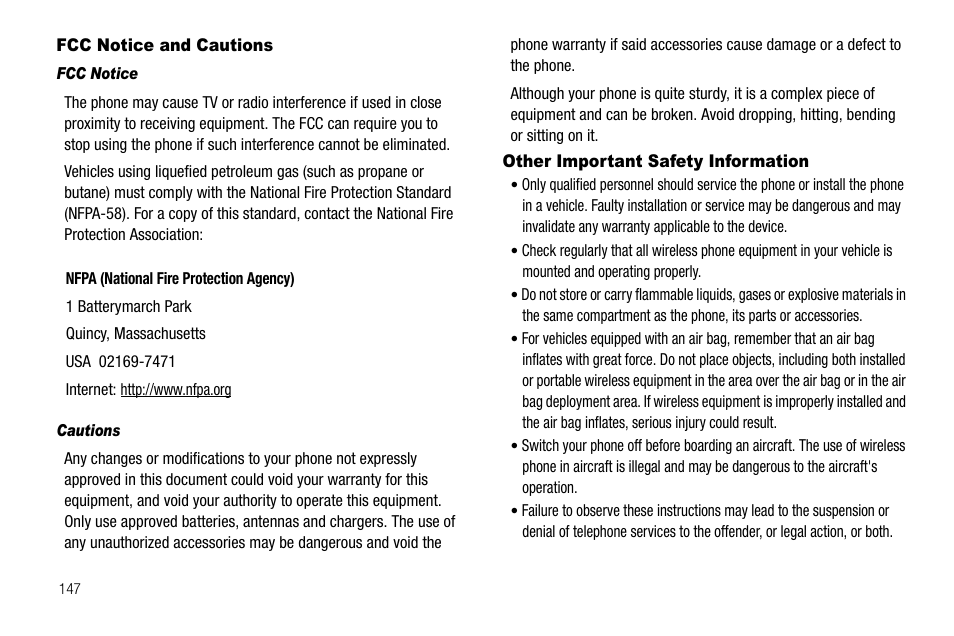 Fcc notice and cautions, Fcc notice, Cautions | Other important safety information | Samsung SCH-R560ZPACRI User Manual | Page 150 / 167