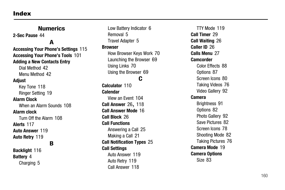 Index, Numerics | Samsung SCH-R560ZPACRI User Manual | Page 163 / 167