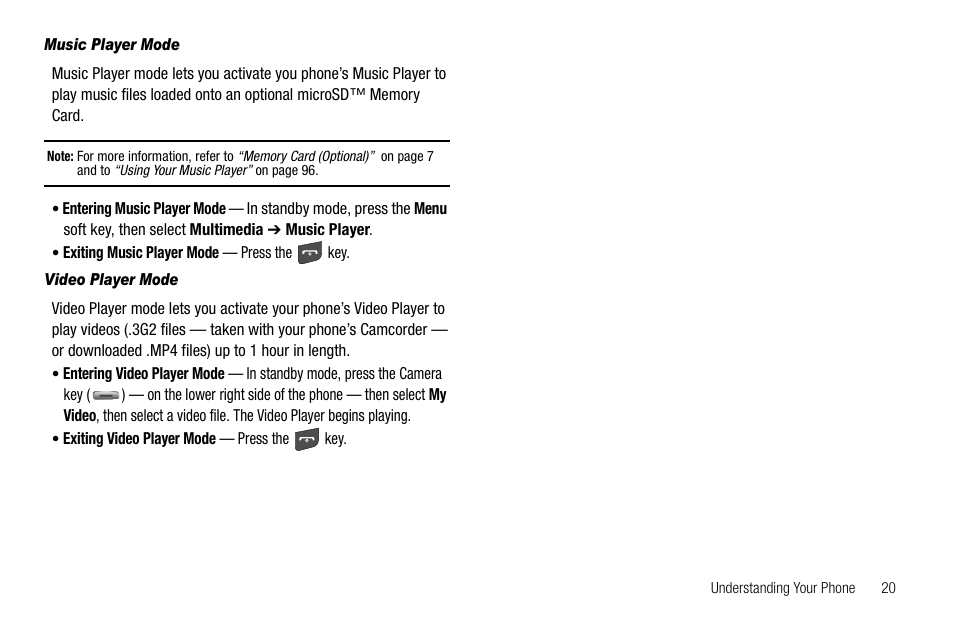 Music player mode, Video player mode | Samsung SCH-R560ZPACRI User Manual | Page 23 / 167
