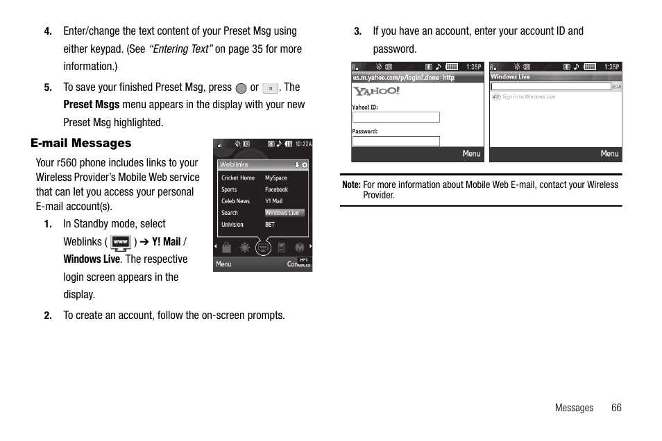 E-mail messages | Samsung SCH-R560ZPACRI User Manual | Page 69 / 167