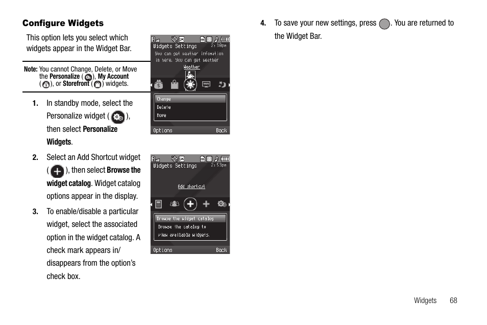 Configure widgets | Samsung SCH-R560ZPACRI User Manual | Page 71 / 167