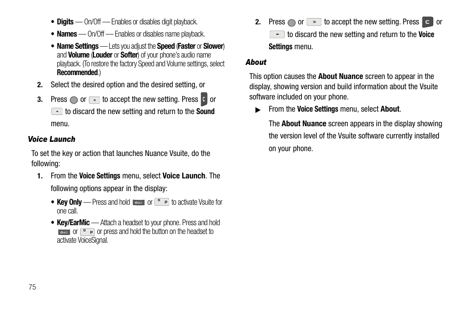 Voice launch, About | Samsung SCH-R560ZPACRI User Manual | Page 78 / 167