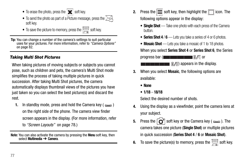 Taking multi shot pictures | Samsung SCH-R560ZPACRI User Manual | Page 80 / 167