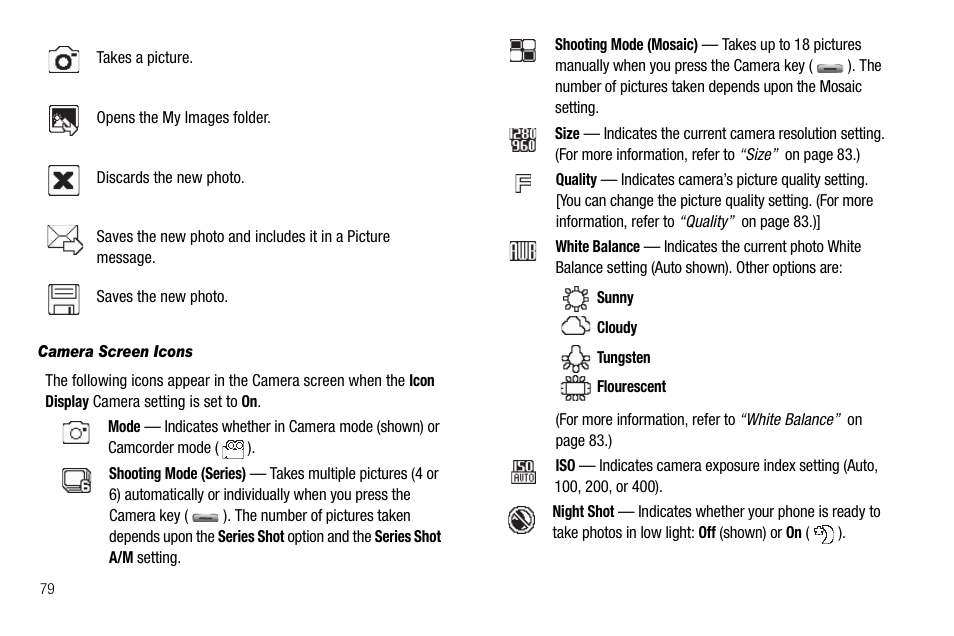 Camera screen icons | Samsung SCH-R560ZPACRI User Manual | Page 82 / 167