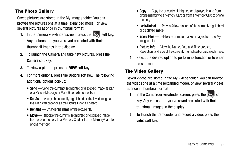 The photo gallery, The video gallery, The photo gallery the video gallery | Samsung SCH-R560ZPACRI User Manual | Page 95 / 167