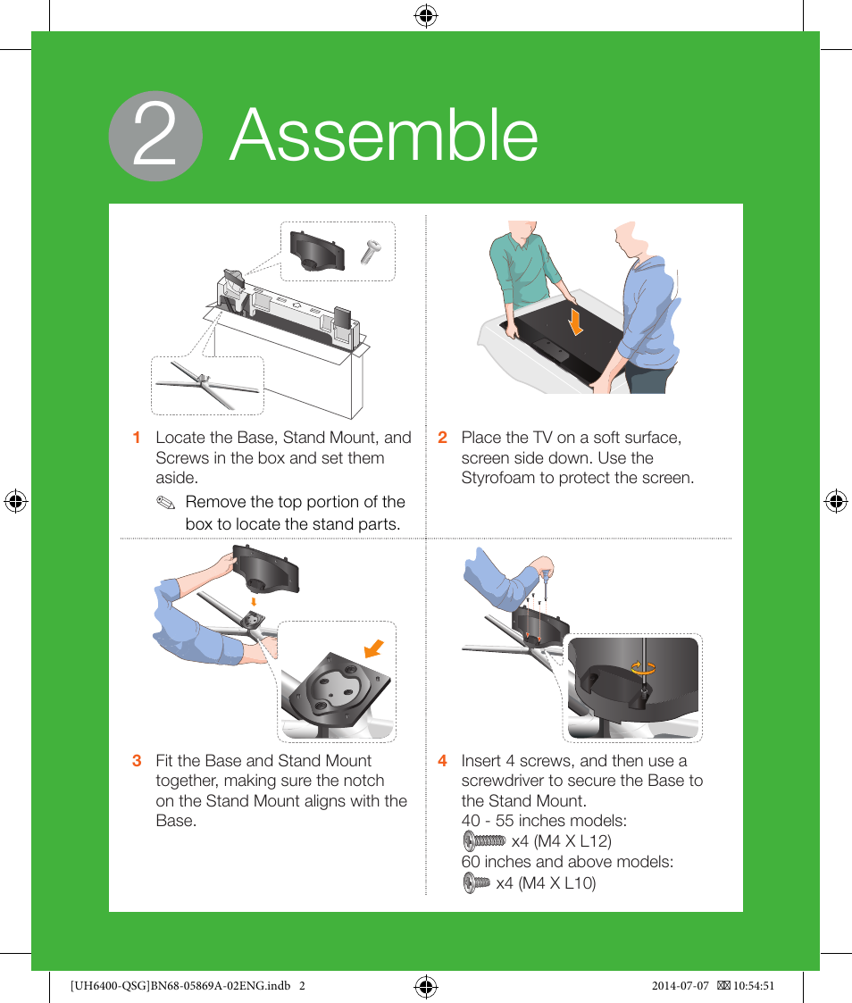 Assemble | Samsung UN40H6400AFXZA User Manual | Page 2 / 12