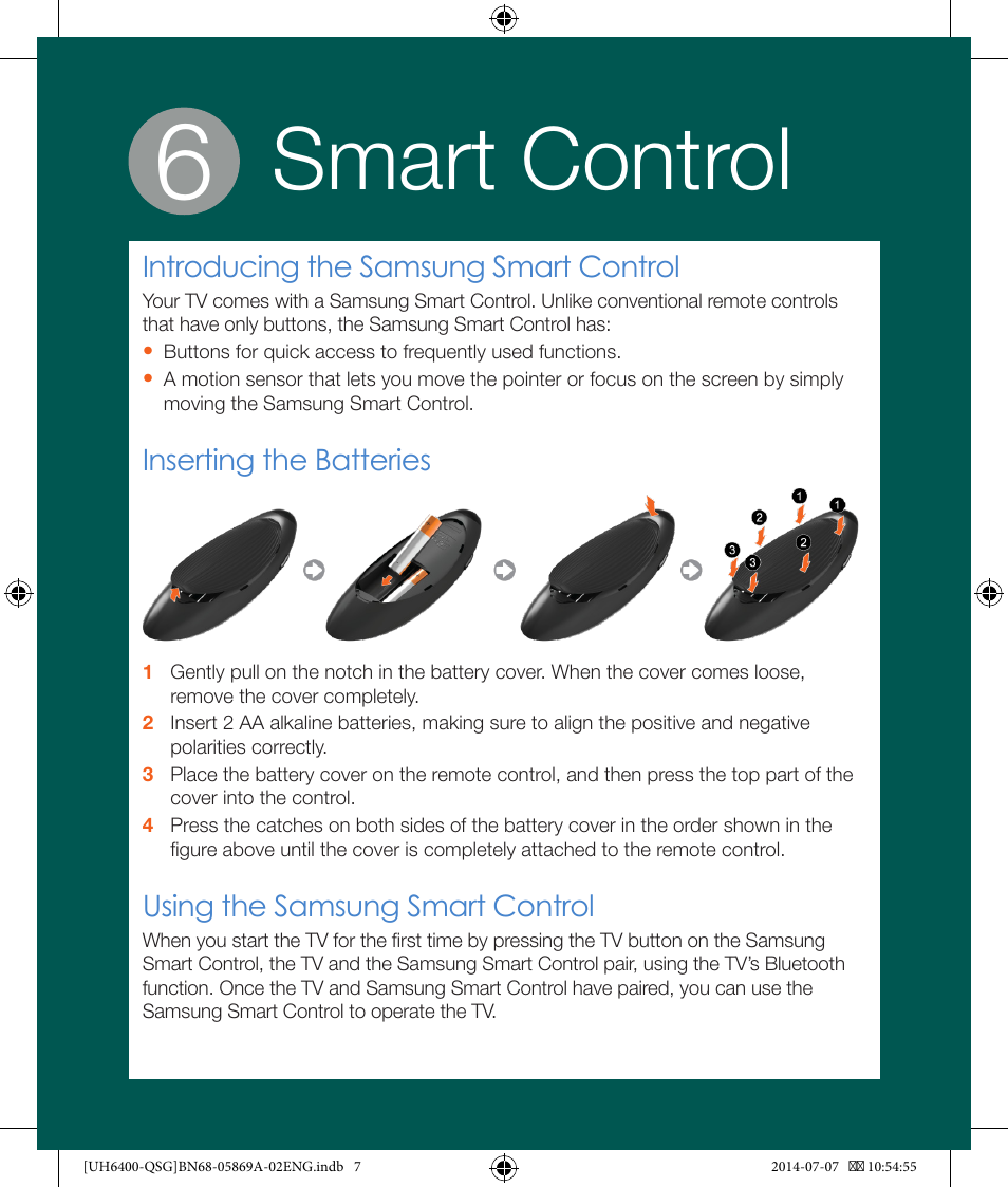 Smart control | Samsung UN40H6400AFXZA User Manual | Page 7 / 12