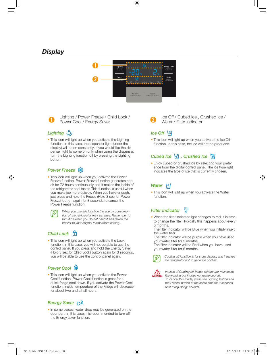 Display | Samsung RS267TDWP-XAA User Manual | Page 8 / 10