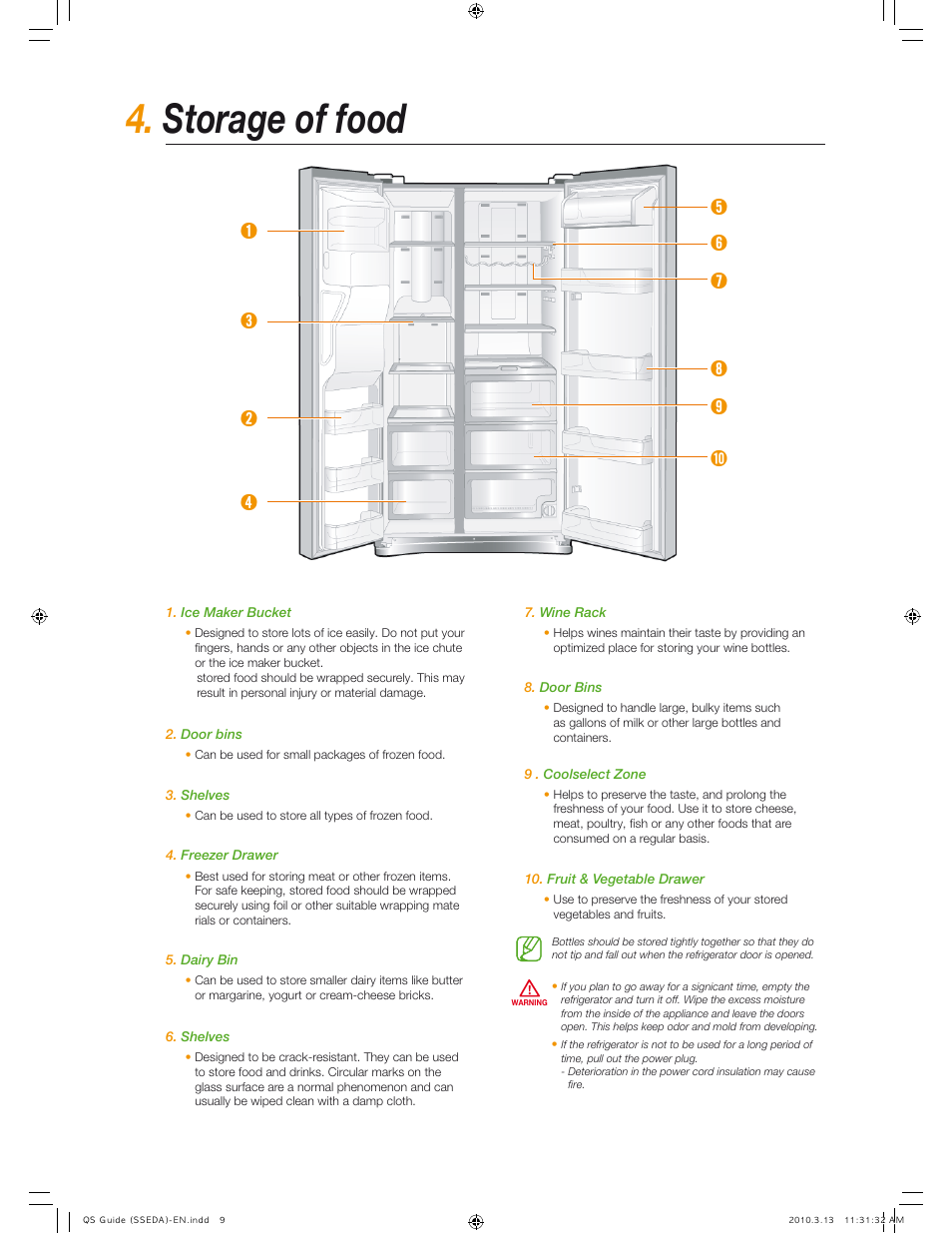 Storage of food | Samsung RS267TDWP-XAA User Manual | Page 9 / 10