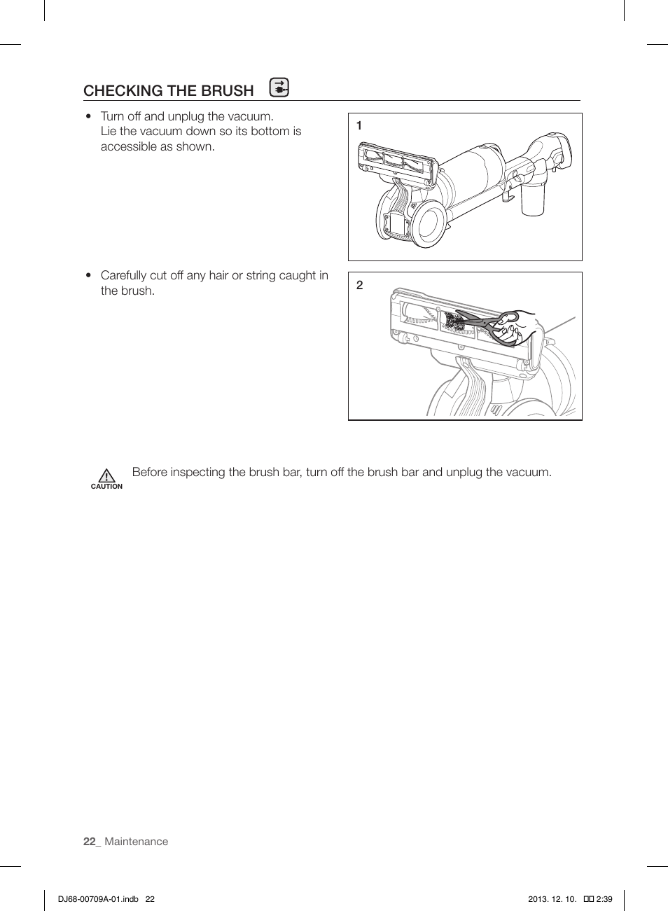 Checking the brush | Samsung VU12F70SHDC-AC User Manual | Page 22 / 84