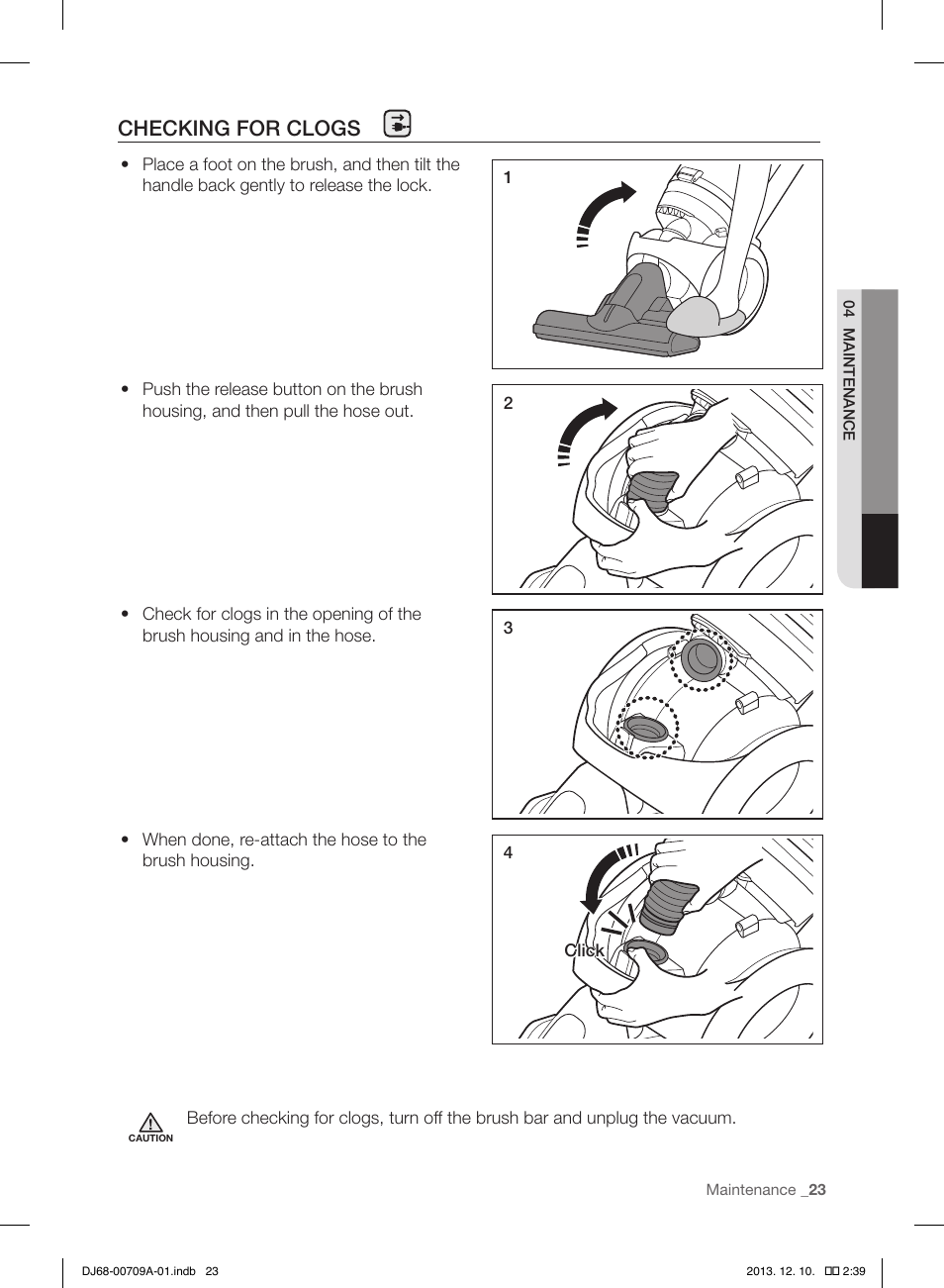 Checking for clogs | Samsung VU12F70SHDC-AC User Manual | Page 23 / 84