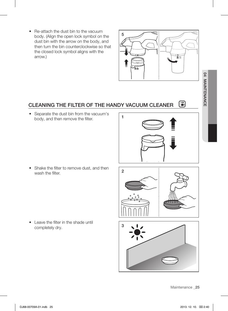 Cleaning the filter of the handy vacuum cleaner | Samsung VU12F70SHDC-AC User Manual | Page 25 / 84