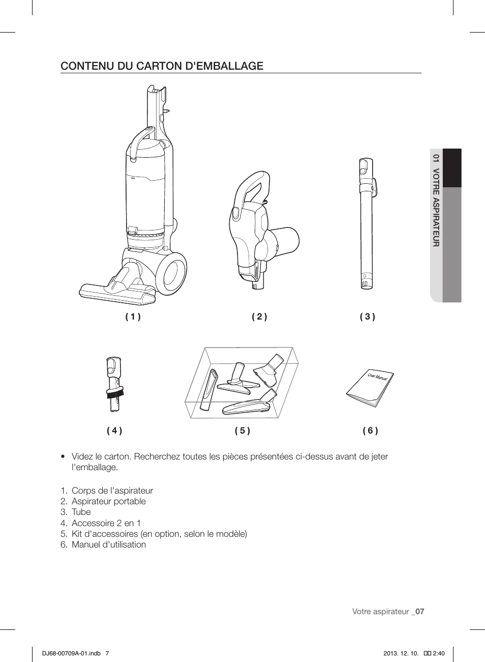 Contenu du carton d'emballage | Samsung VU12F70SHDC-AC User Manual | Page 35 / 84