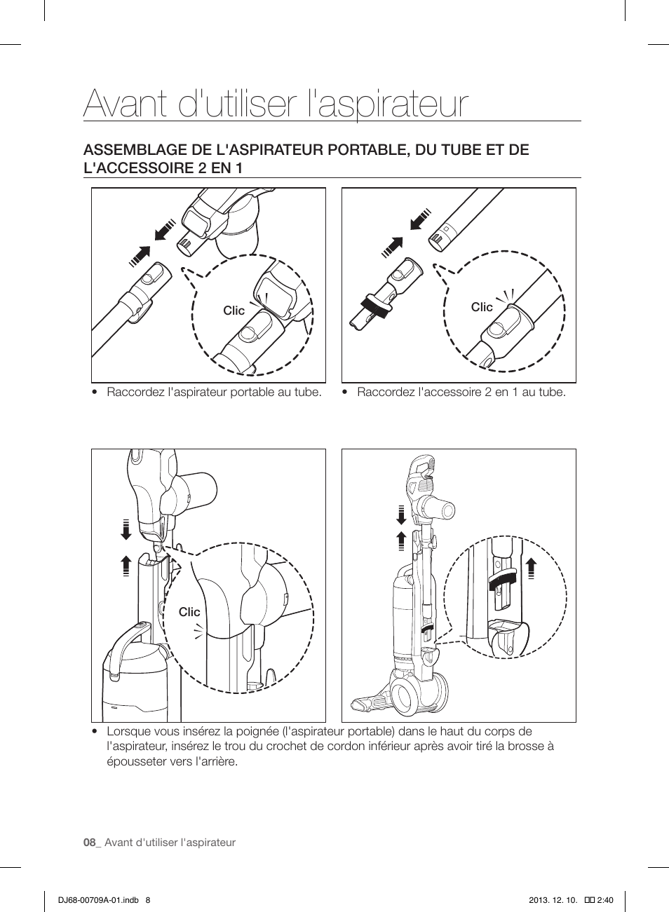 Avant d'utiliser l'aspirateur | Samsung VU12F70SHDC-AC User Manual | Page 36 / 84