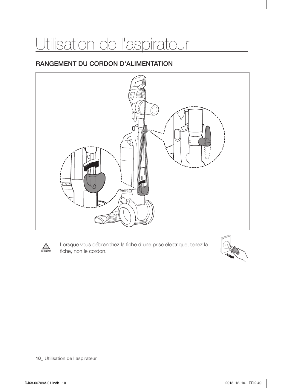 Utilisation de l'aspirateur | Samsung VU12F70SHDC-AC User Manual | Page 38 / 84