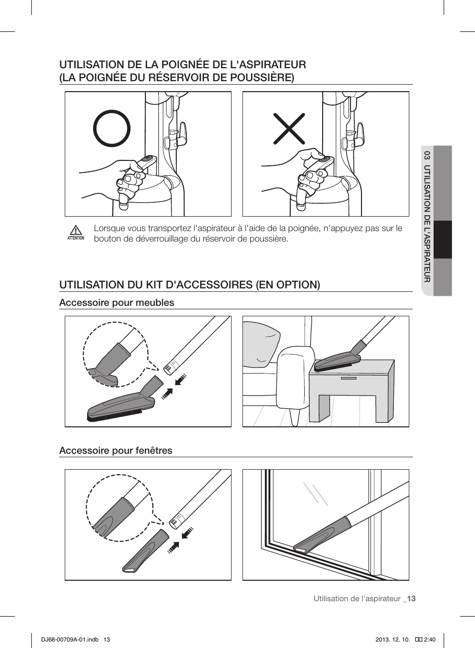 Utilisation du kit d'accessoires (en option), Accessoire pour meubles accessoire pour fenêtres | Samsung VU12F70SHDC-AC User Manual | Page 41 / 84