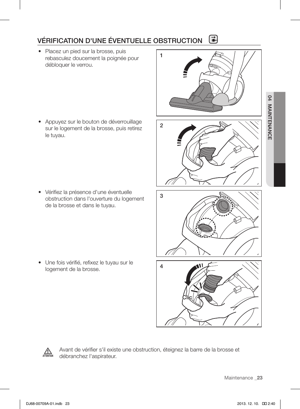 Vérification d'une éventuelle obstruction | Samsung VU12F70SHDC-AC User Manual | Page 51 / 84