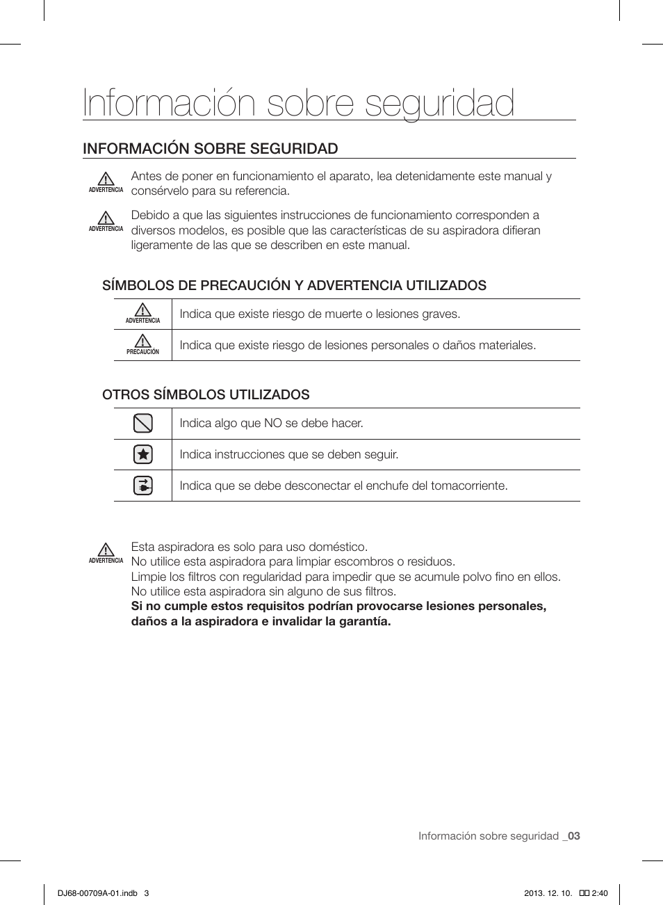 Información sobre seguridad | Samsung VU12F70SHDC-AC User Manual | Page 59 / 84