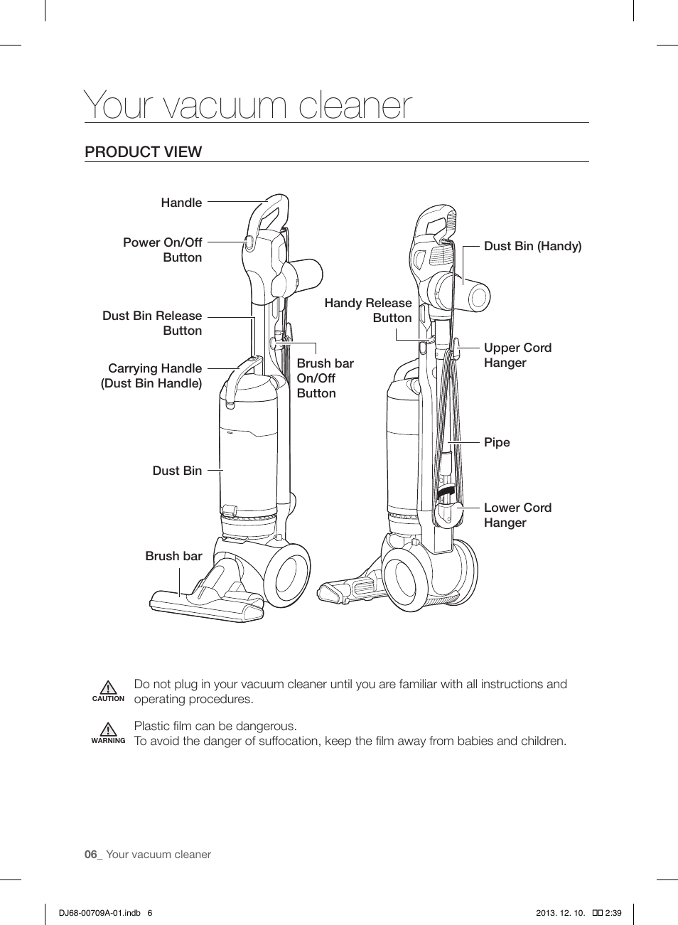 Your vacuum cleaner, Product view | Samsung VU12F70SHDC-AC User Manual | Page 6 / 84