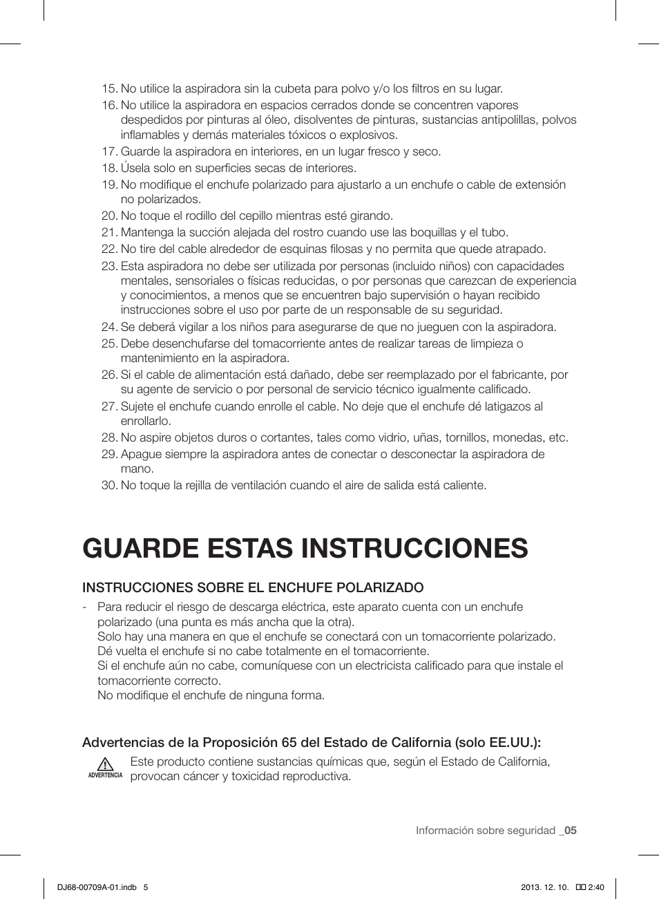 Guarde estas instrucciones | Samsung VU12F70SHDC-AC User Manual | Page 61 / 84