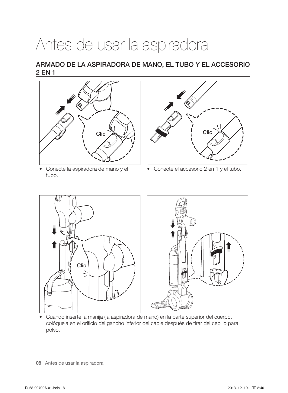 Antes de usar la aspiradora | Samsung VU12F70SHDC-AC User Manual | Page 64 / 84