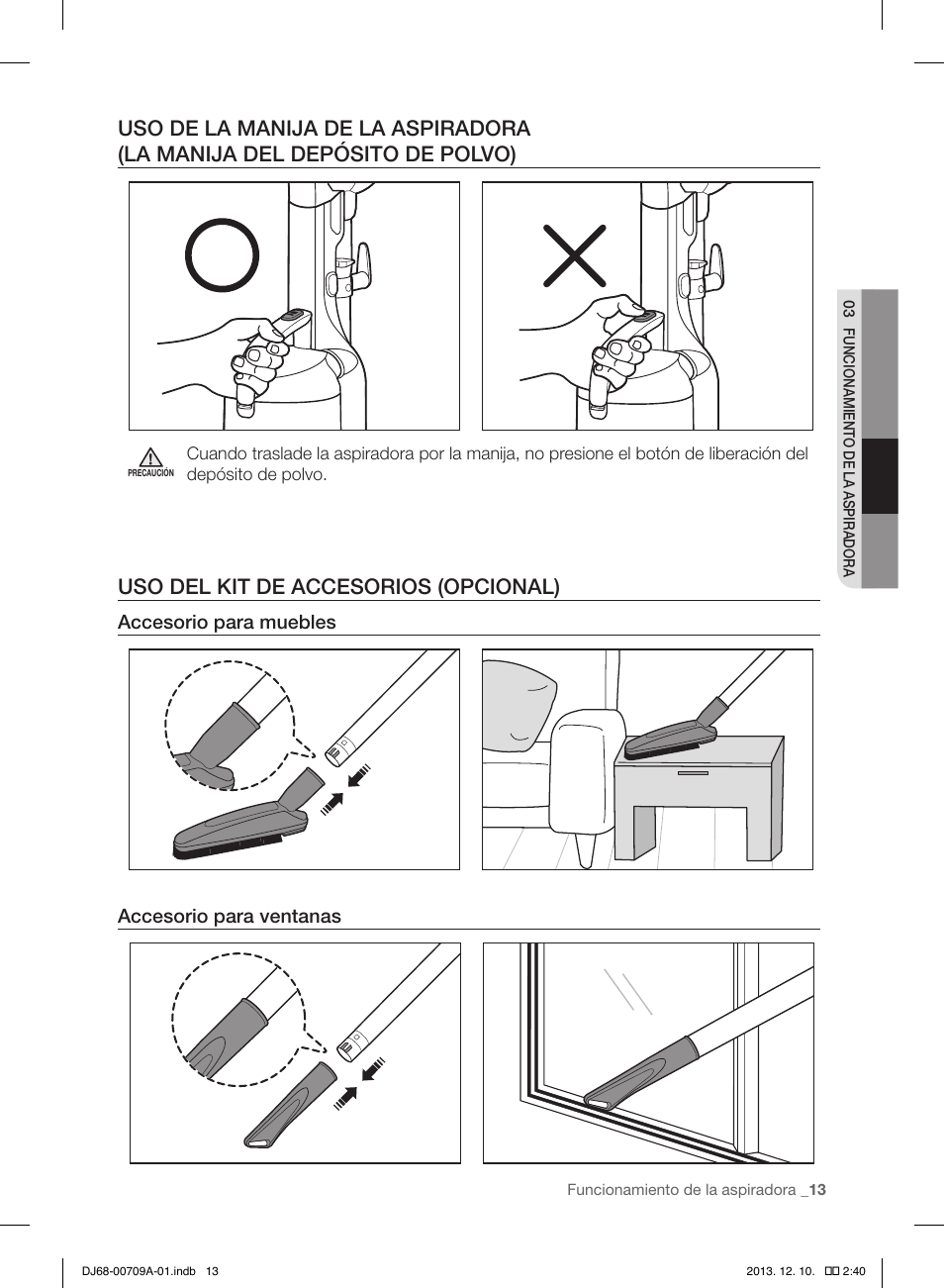 Uso del kit de accesorios (opcional) | Samsung VU12F70SHDC-AC User Manual | Page 69 / 84