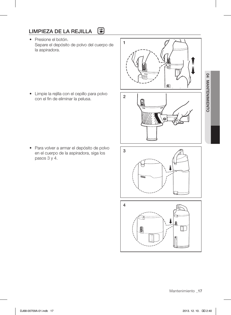 Limpieza de la rejilla | Samsung VU12F70SHDC-AC User Manual | Page 73 / 84