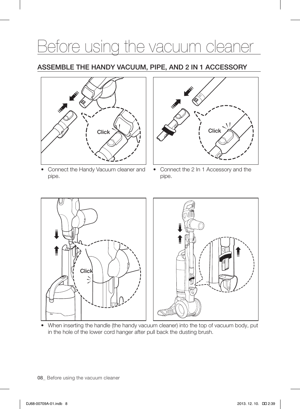 Before using the vacuum cleaner | Samsung VU12F70SHDC-AC User Manual | Page 8 / 84