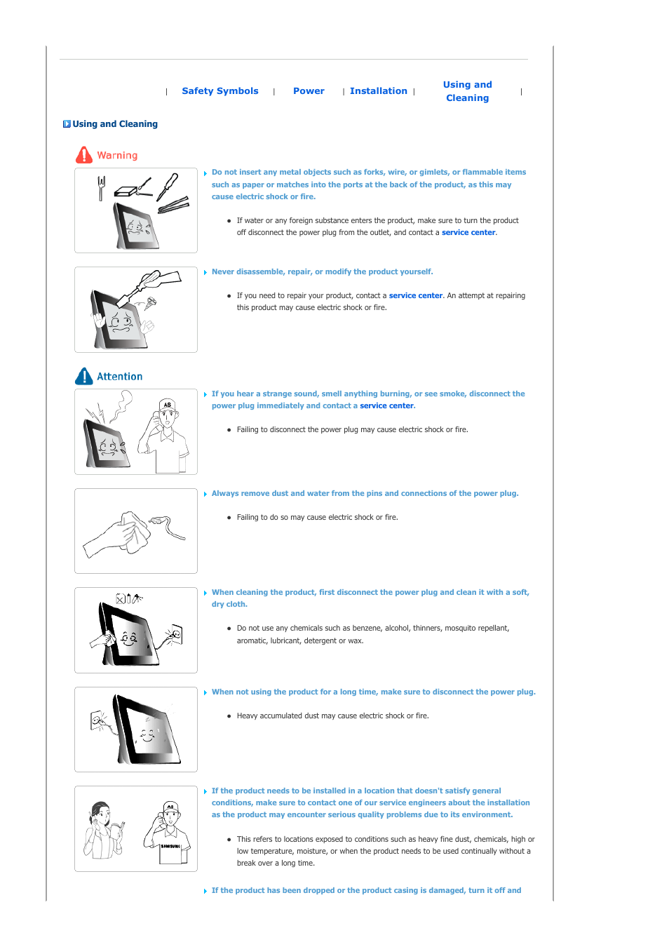 Using and cleaning | Samsung LP08CPLSS-XSG User Manual | Page 5 / 28