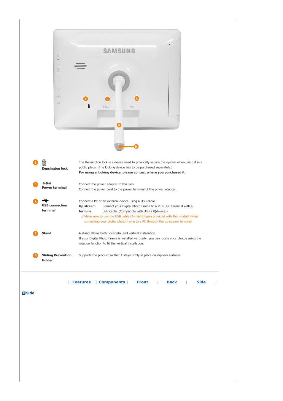 Back, Side | Samsung LP08CPLSS-XSG User Manual | Page 9 / 28