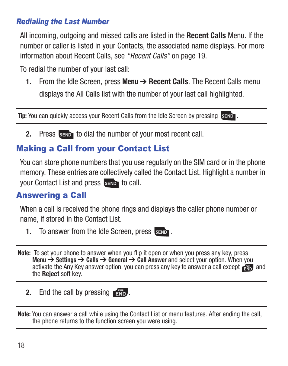 Making a call from your contact list, Answering a call | Samsung SGH-T245LSATFN User Manual | Page 22 / 88