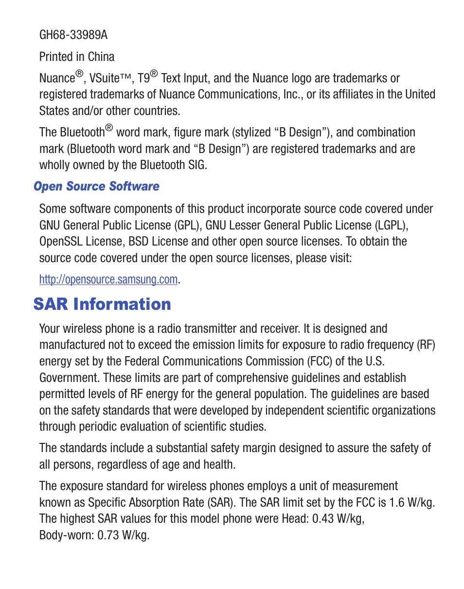 Sar information | Samsung SGH-T245LSATFN User Manual | Page 3 / 88