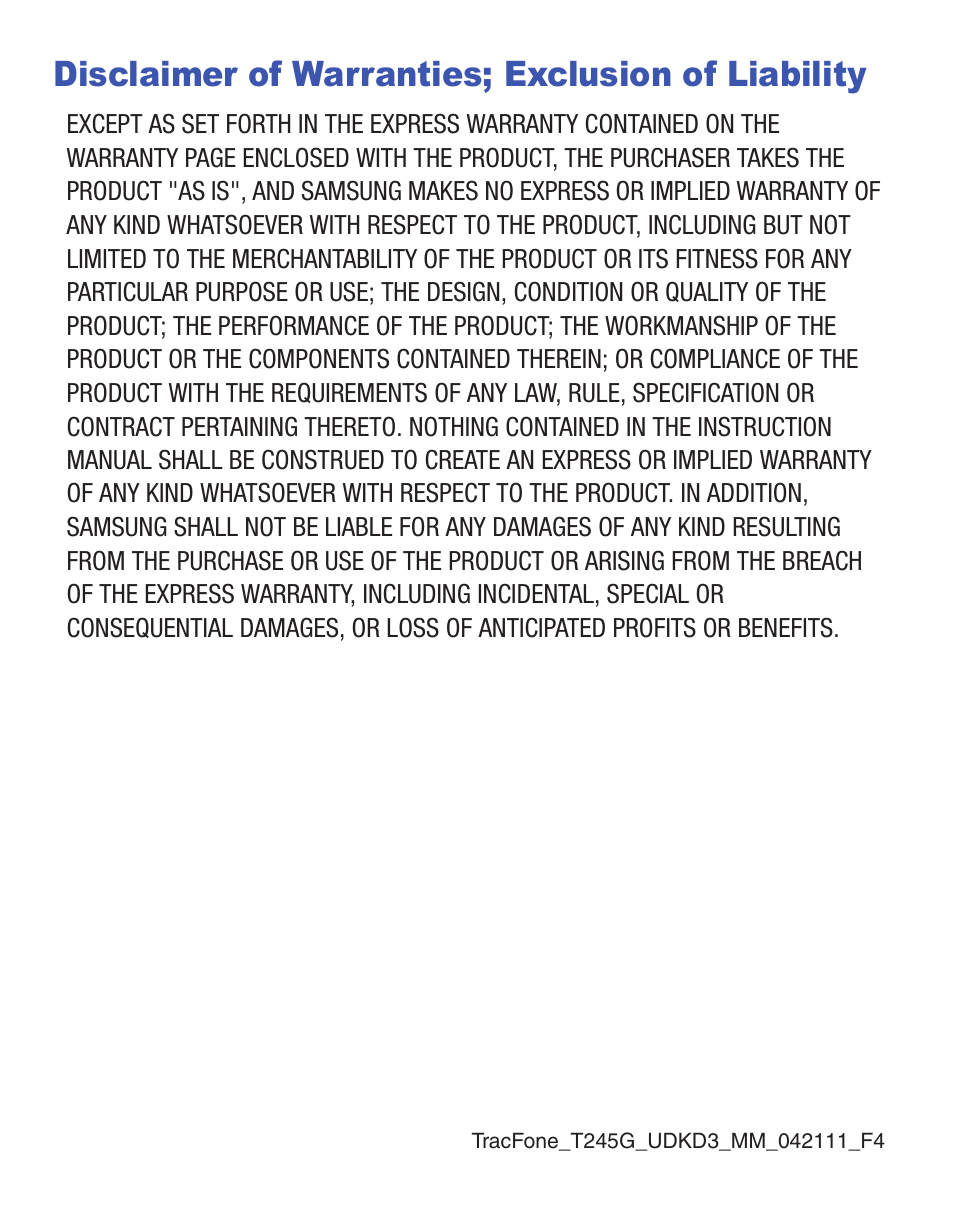 Disclaimer of warranties; exclusion of liability | Samsung SGH-T245LSATFN User Manual | Page 4 / 88